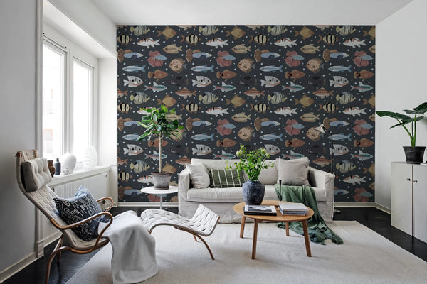 Fish Shoal, Night Wallcoverings | Rebel Walls