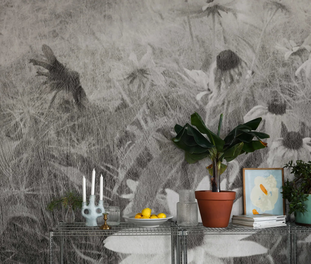 Dreamy Rudbeckia, Black &amp; White Wallcoverings