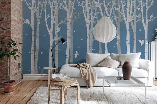 Forest Birds, Blue Wallcoverings | Rebel Walls