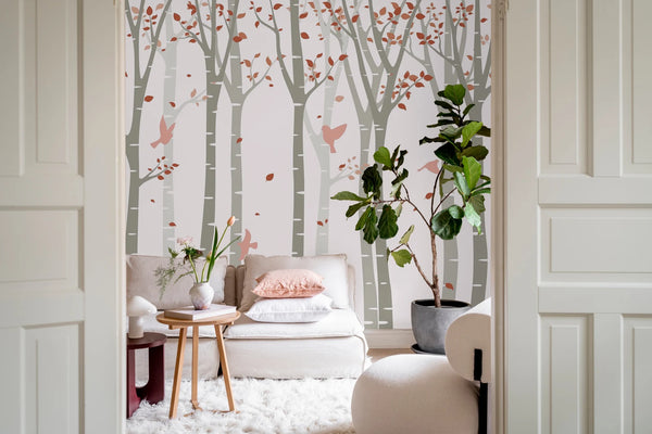 Forest Birds, Pink Wallcoverings | Rebel Walls