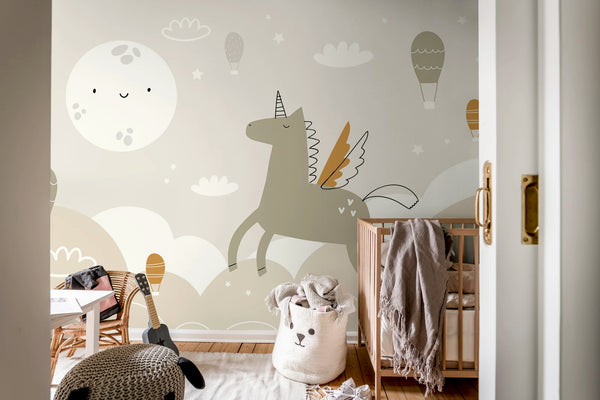 Flying Unicorn, Beige Wallcoverings | Rebel Walls