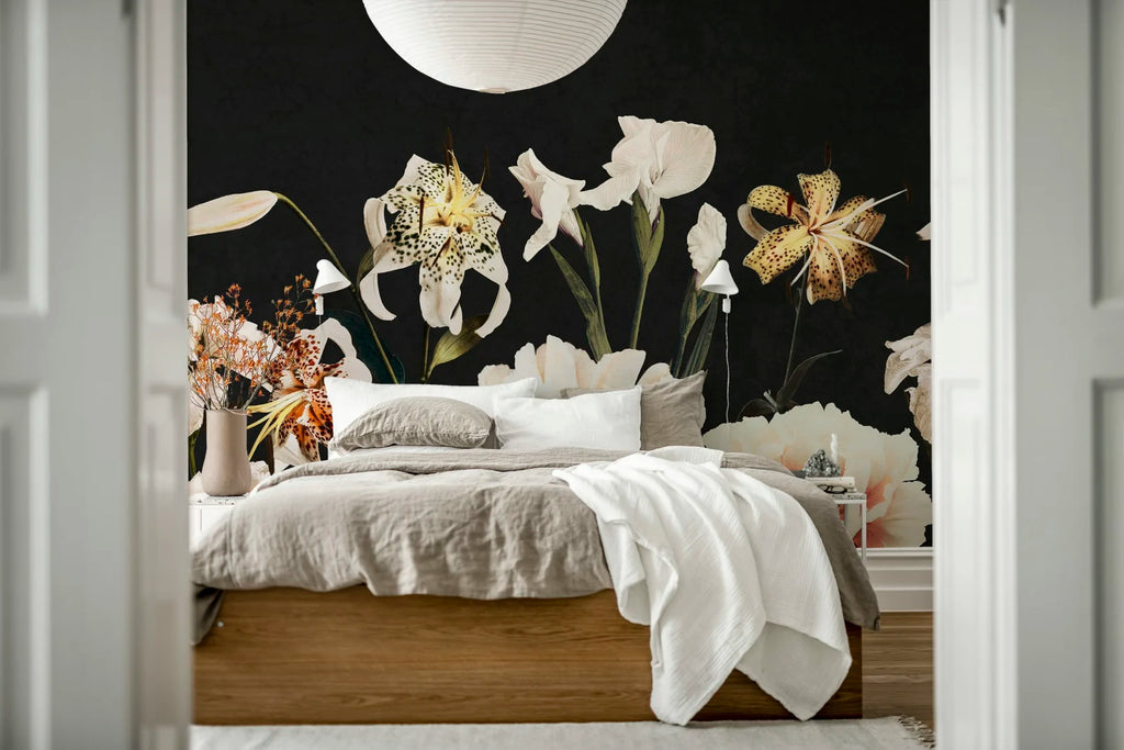 Dramatic Bouquet, Black Wallcoverings