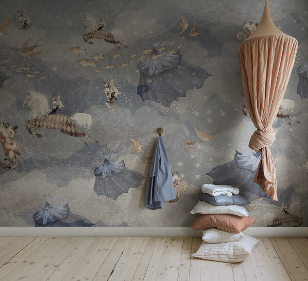 Flying Circus, Sky Blue Wallcoverings | Rebel Walls