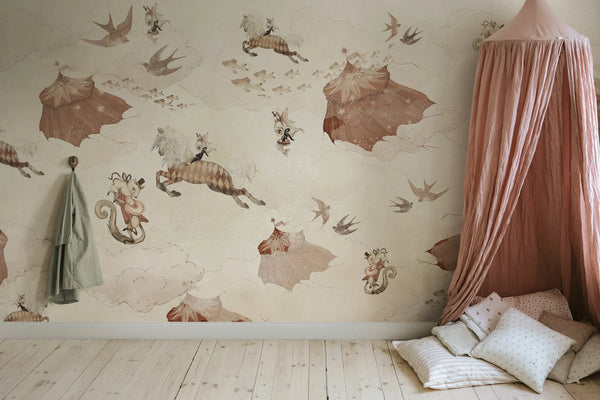 Flying Circus, Sandy White Wallcoverings | Rebel Walls