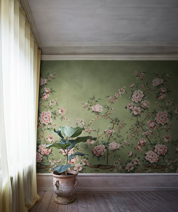 Floral Chinoiserie, Green Wallcoverings | Rebel Walls