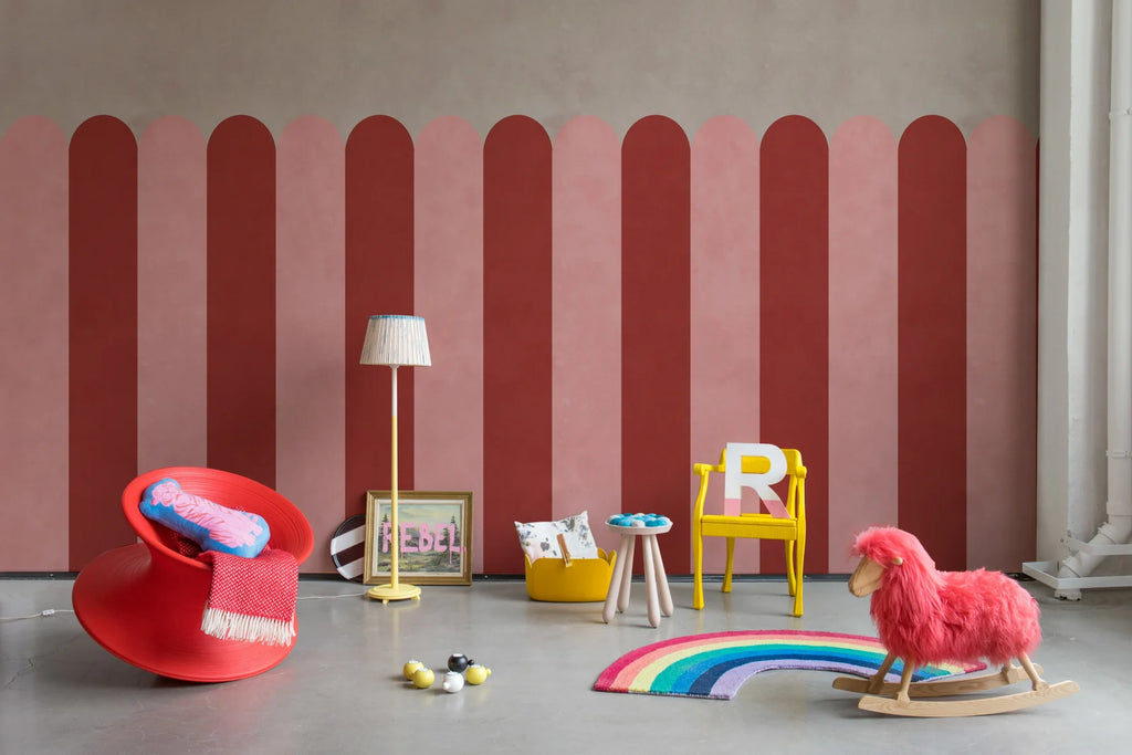 Circus Stripes, Raspberry Wallcoverings