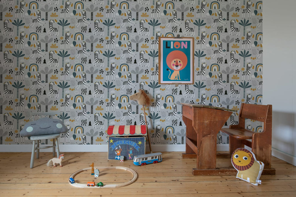 Happy Zebra, Gray Wallcoverings