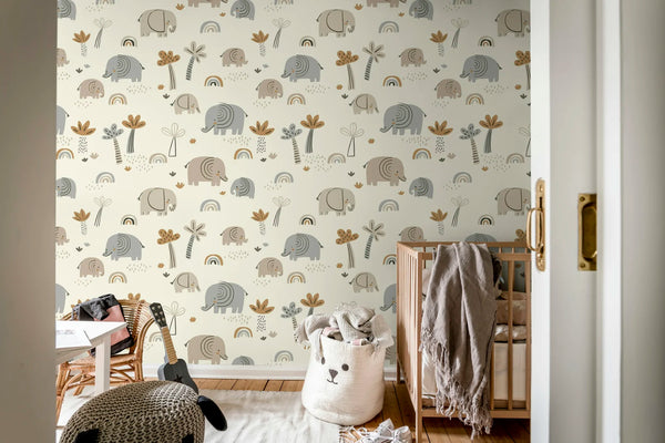 Elephant Savanna, Beige Wallcoverings | Rebel Walls