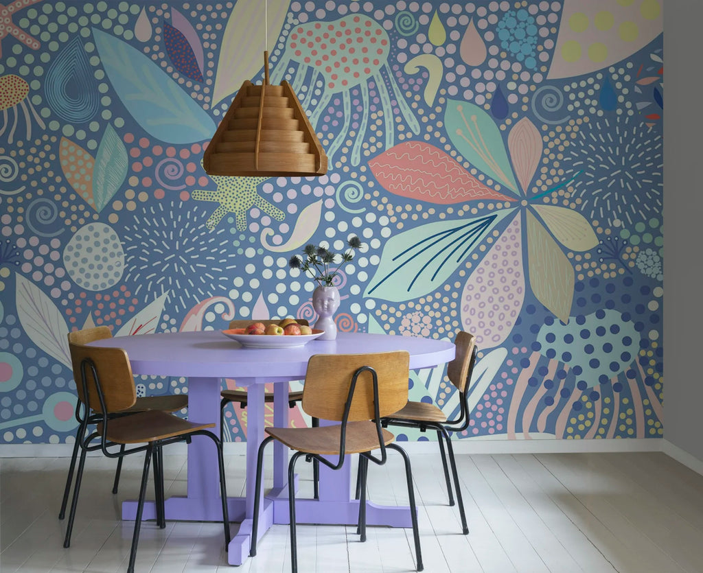 Flower Art, Blue Wallcoverings