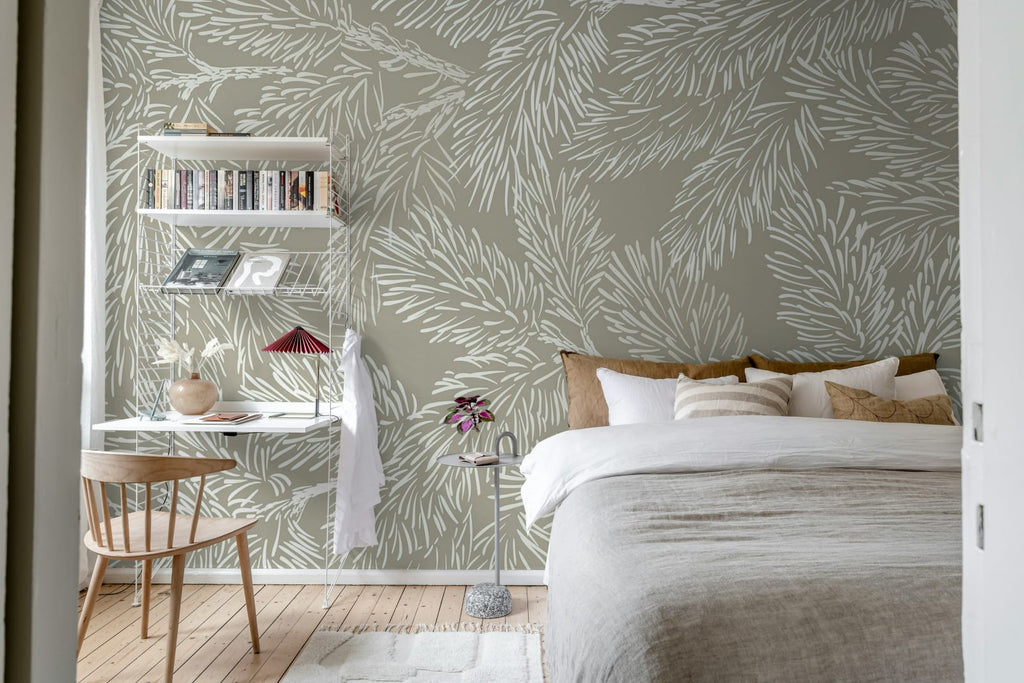 Fir Twig, Gray Wallcoverings