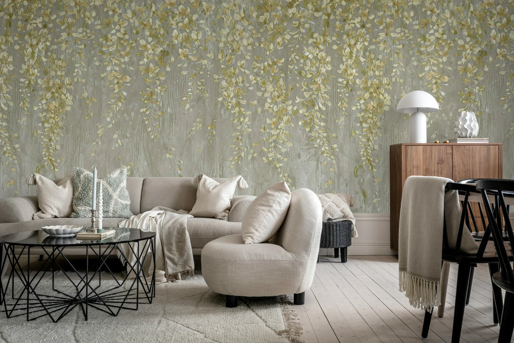 Draped Blossoms, Gold Wallcoverings
