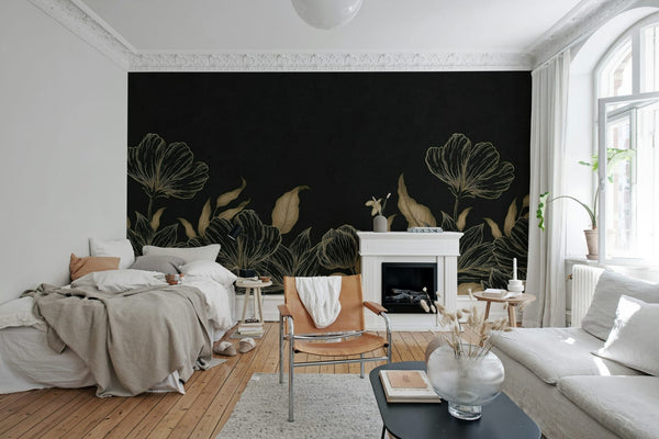 Floral Fantasy, Black Wallcoverings | Rebel Walls