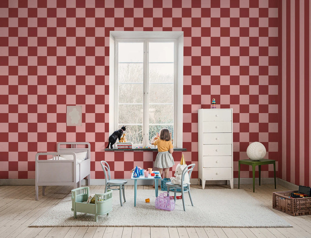 Happy Squares, Raspberry Wallcoverings