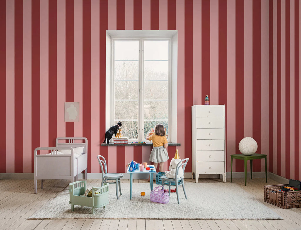 Happy Stripes, Raspberry Wallcoverings