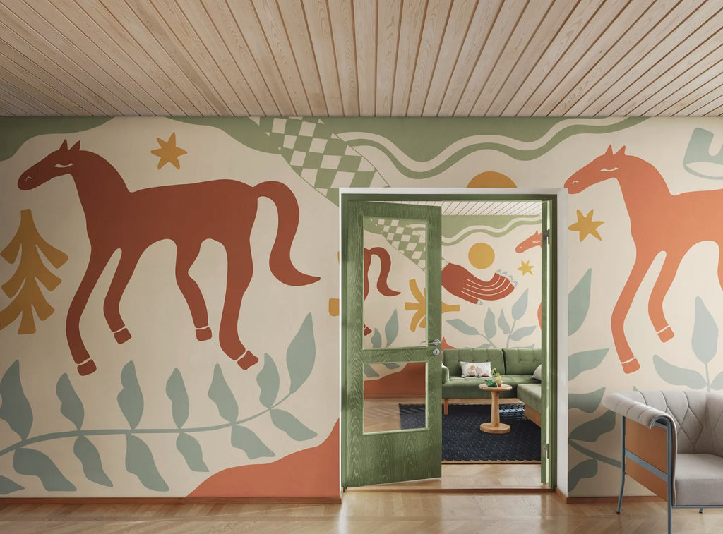 Emmas Horses, Red &amp; Green Wallcoverings