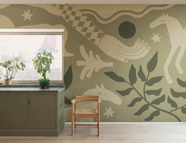 Emmas Horses, Green Wallcoverings | Rebel Walls