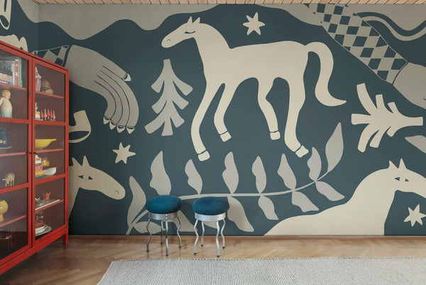 Emmas Horses, Blue Wallcoverings | Rebel Walls