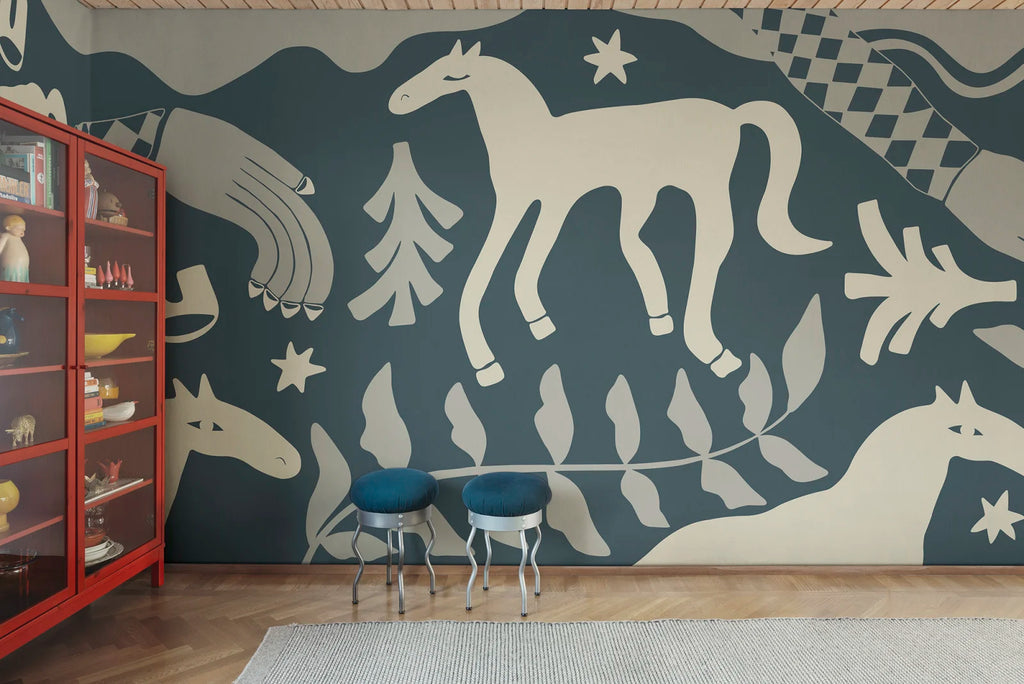 Emmas Horses, Blue Wallcoverings
