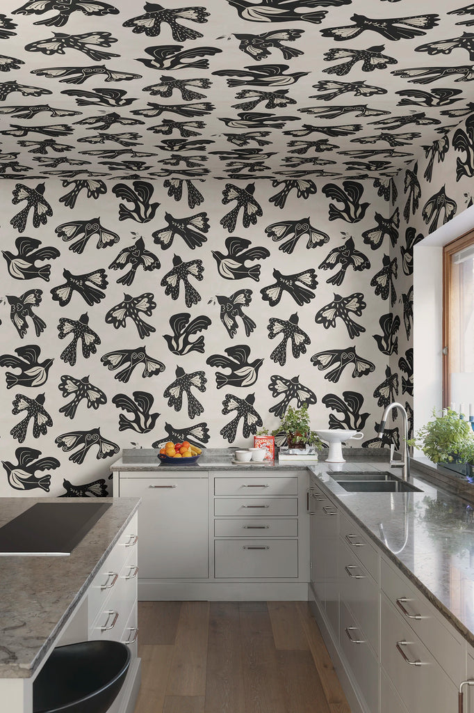 Dancing Wings, Black &amp; White Wallcoverings