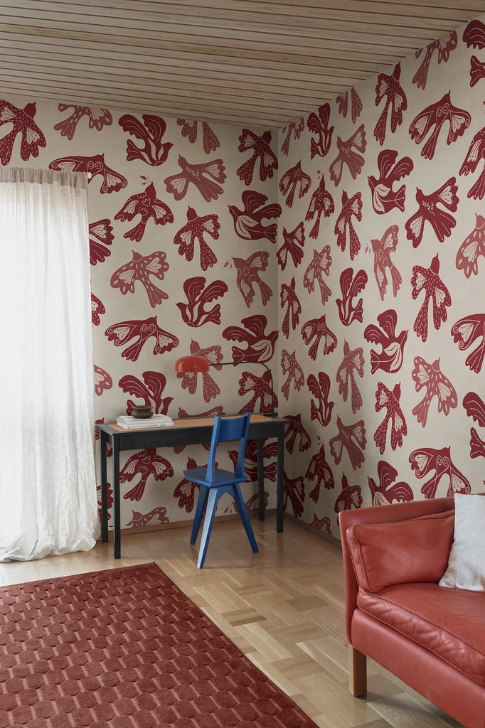 Dancing Wings, Red Wallcoverings