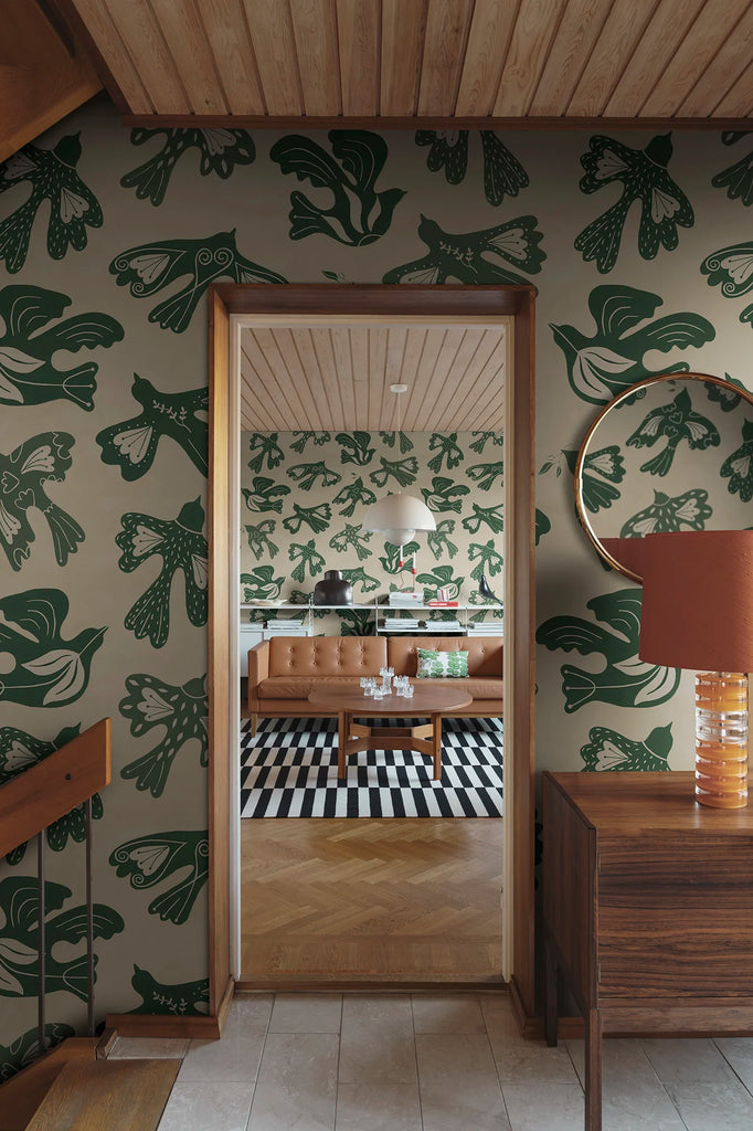 Dancing Wings, Green Wallcoverings