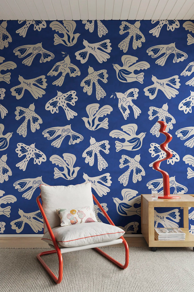 Dancing Wings, Blue Wallcoverings