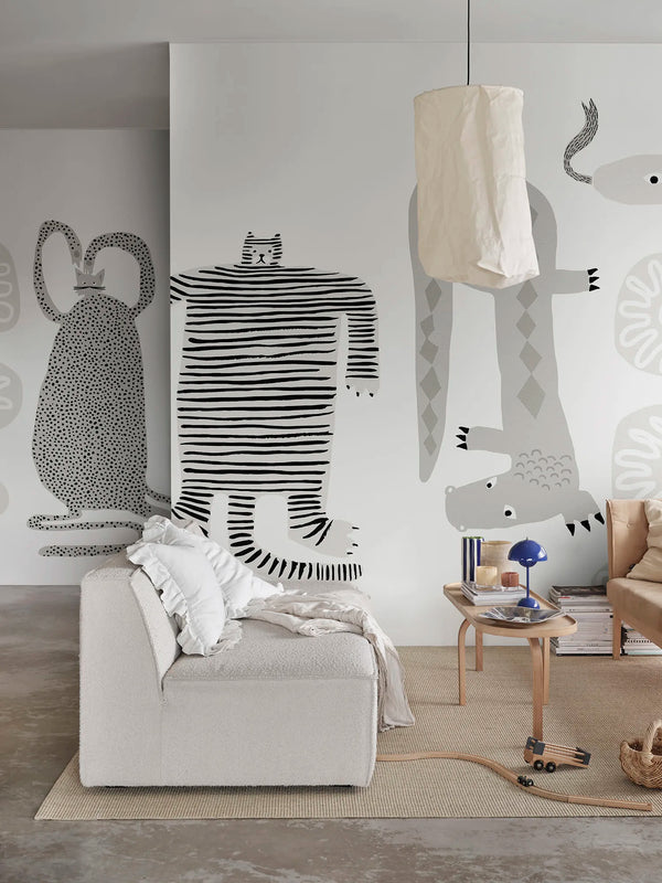 Funky Friends, Gray Wallcoverings | Rebel Walls