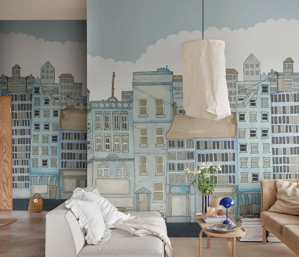 Funny Houses, Light Blue Wallcoverings