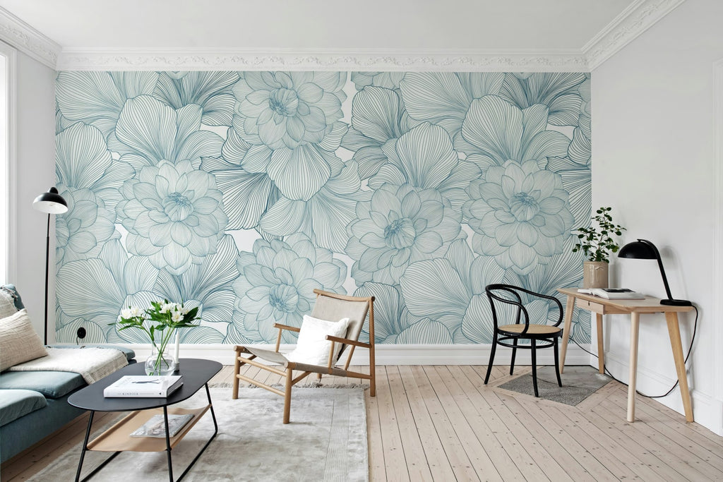 Bold Dahlia, Blue Wallcoverings