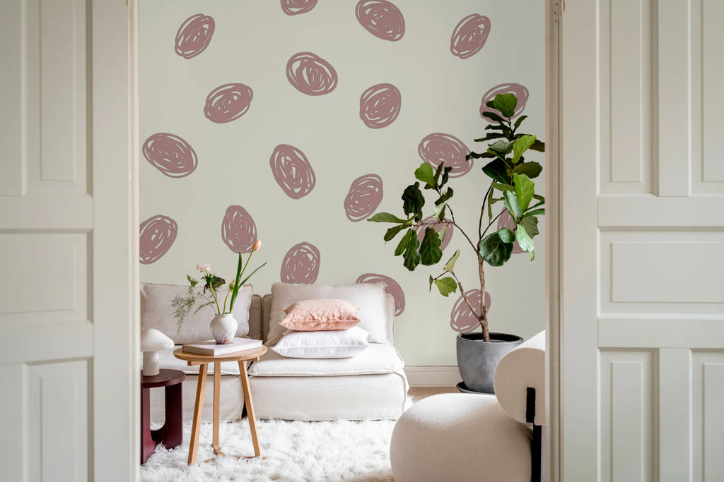 Doodle Dots, Pink Wallcoverings