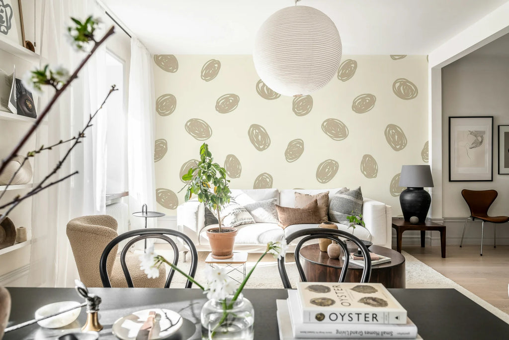 Doodle Dots, Beige Wallcoverings