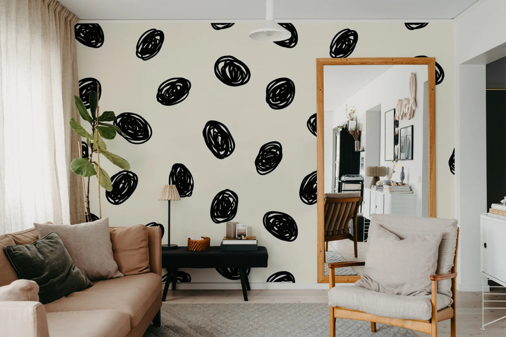 Doodle Dots, Black Wallcoverings