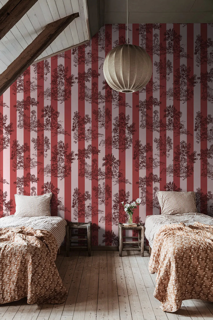 Happy Toile, Raspberry Wallcoverings