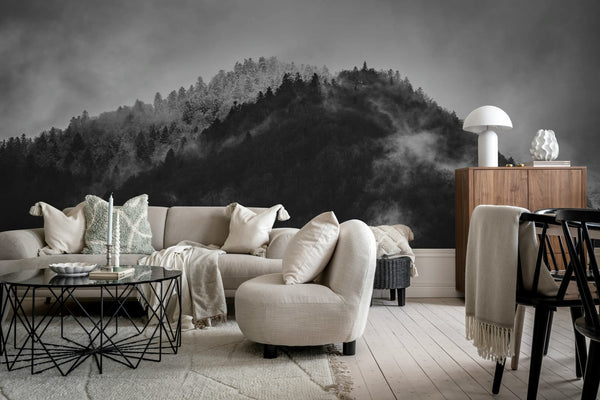 Foggy Mountain, Black &amp; White Wallcoverings | Rebel Walls