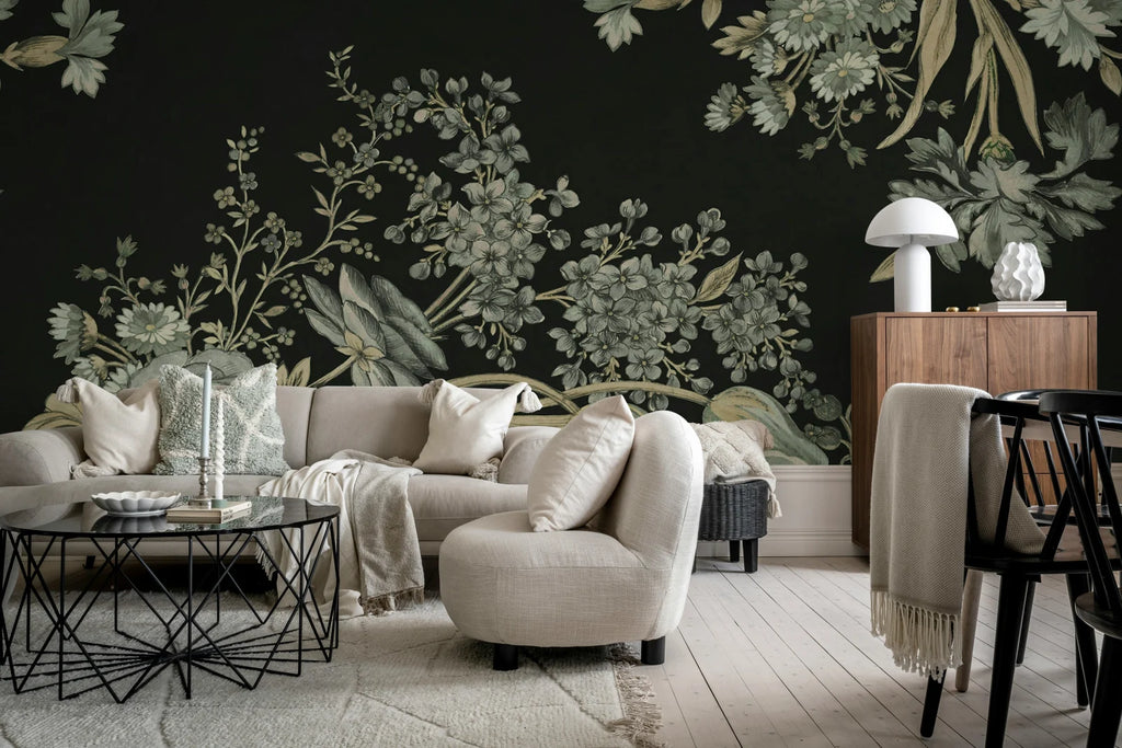 Bold Floral, Black Wallcoverings