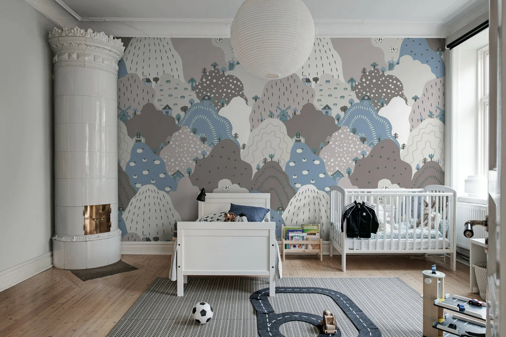 Happy Hillside, Gray Wallcoverings