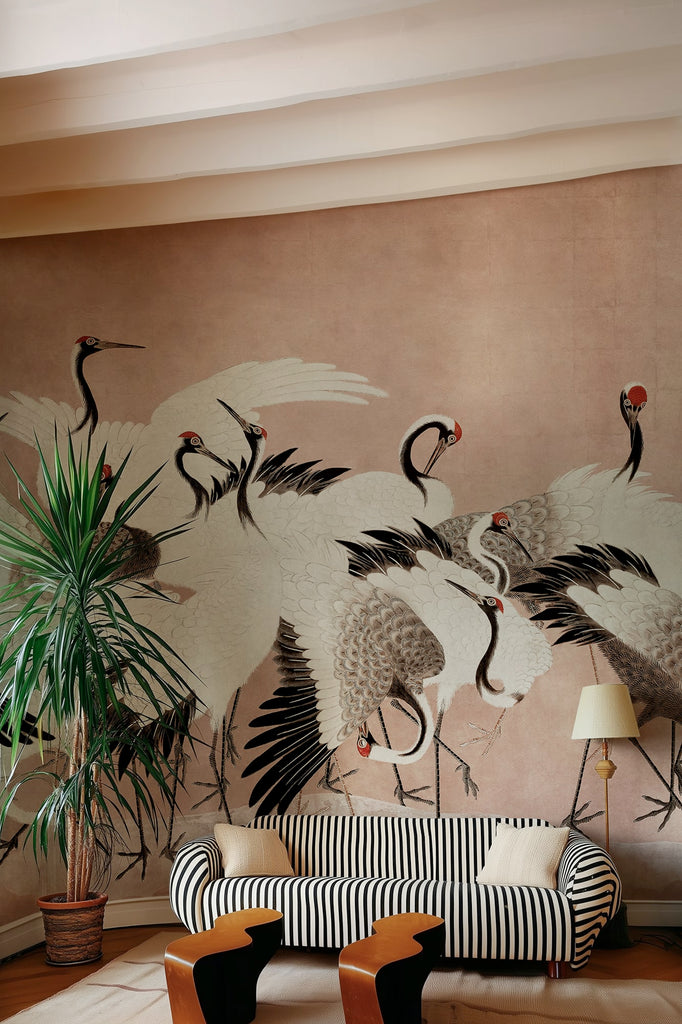 Dancing Cranes, Dusty Pink Wallcoverings