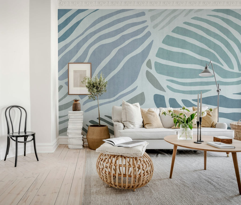 Graphic Leafs, Blue Wallcoverings