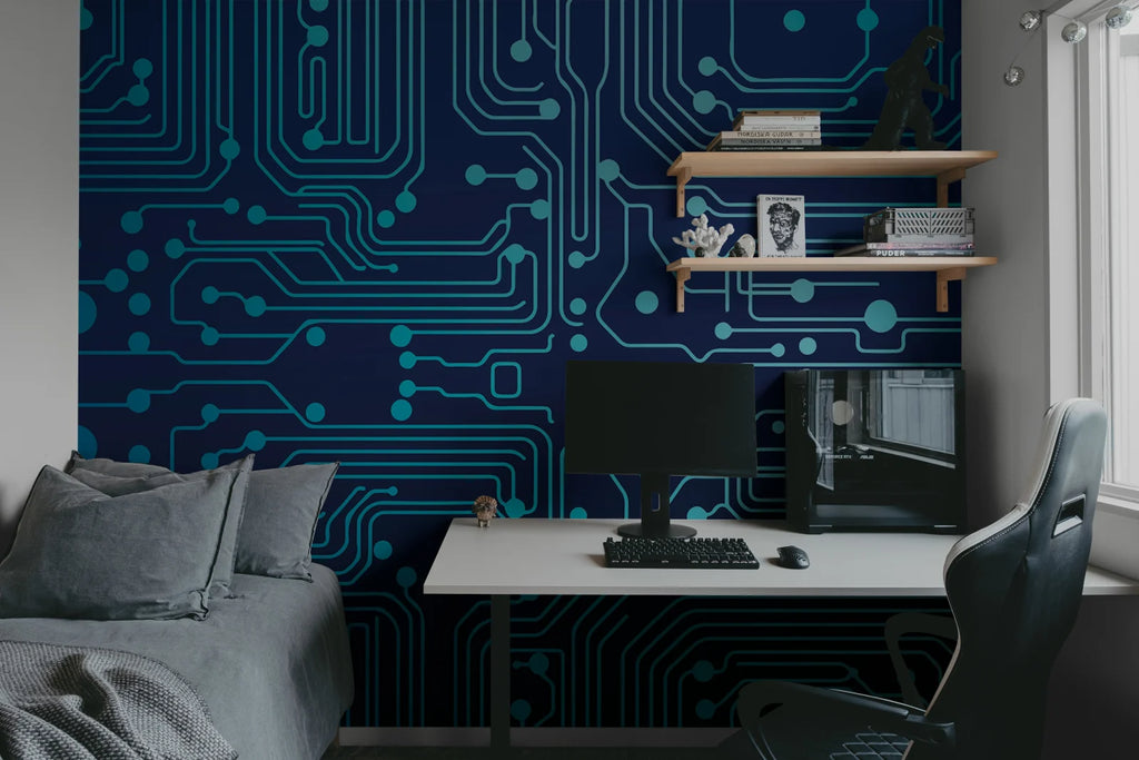 Circuit Board, Blue Wallcoverings