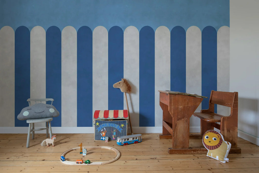 Circus Stripes, Blueberry Wallcoverings