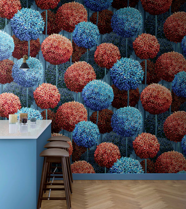 Elysian Flowers, Blue Wallcoverings | Rebel Walls