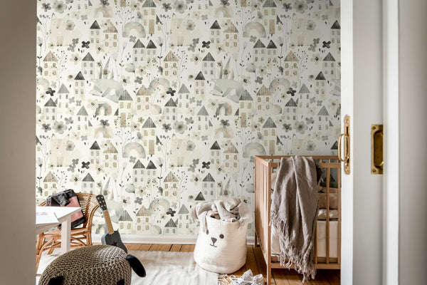 Fox Village, Gray Wallcoverings | Rebel Walls