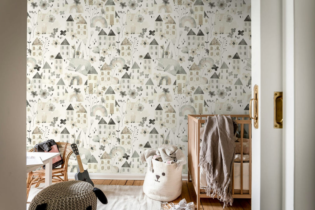 Fox Village, Gray Wallcoverings