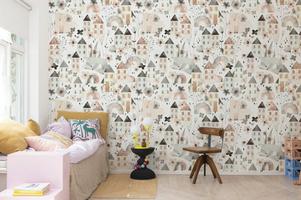Fox Village, Pink Wallcoverings