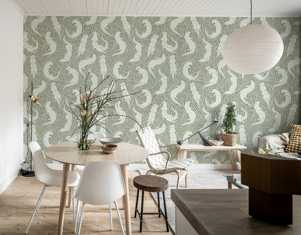 Cute Otters, Beige Wallcoverings