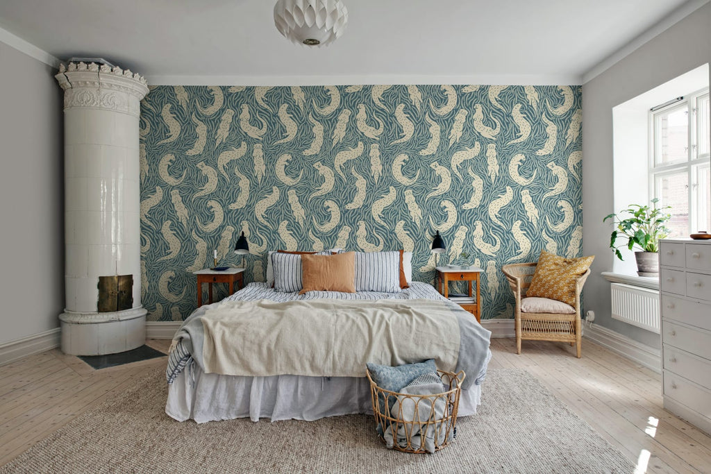 Cute Otters, Blue Wallcoverings