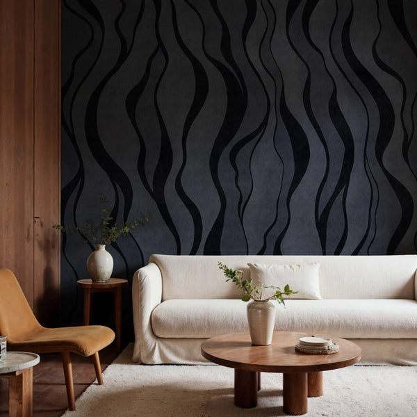 Gentle Lines, Dark Blue Wallcoverings | Rebel Walls