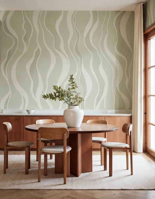 Gentle Lines, Green Wallcoverings | Rebel Walls