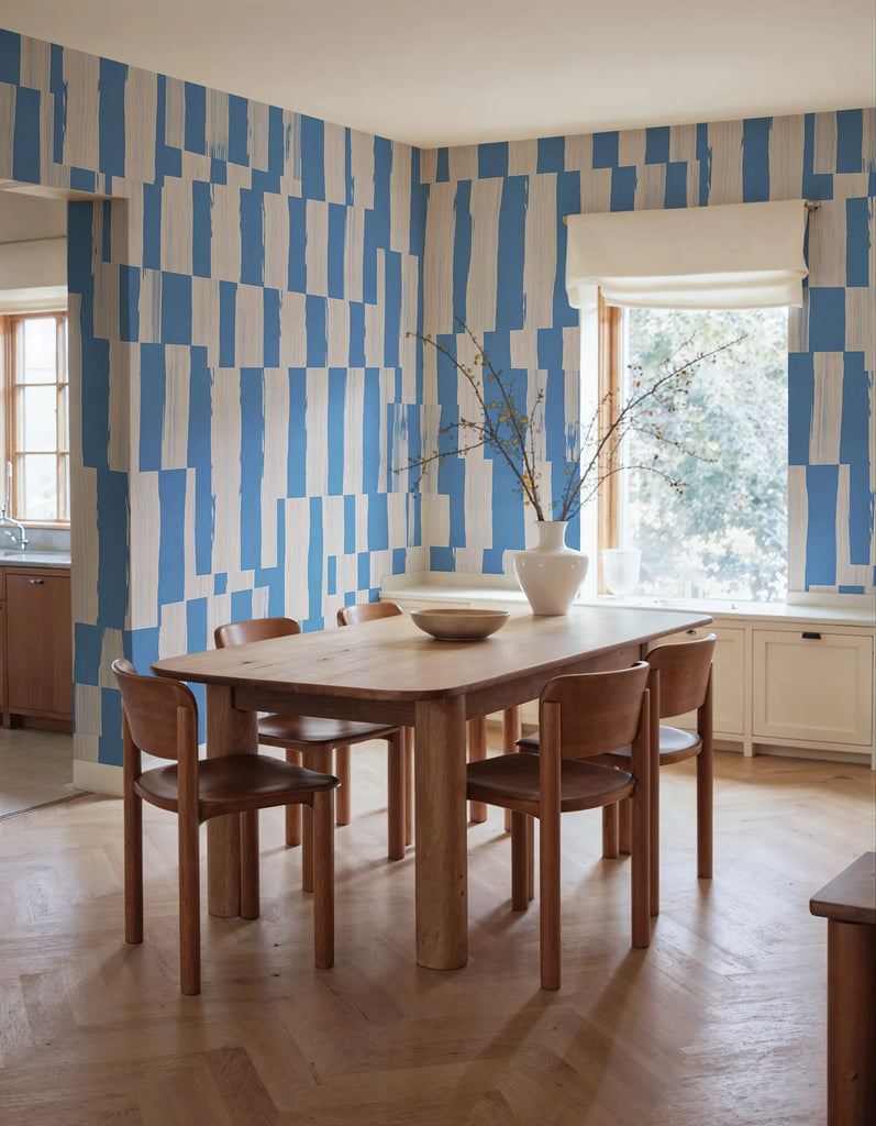 Broken Stripes, Blue Wallcoverings
