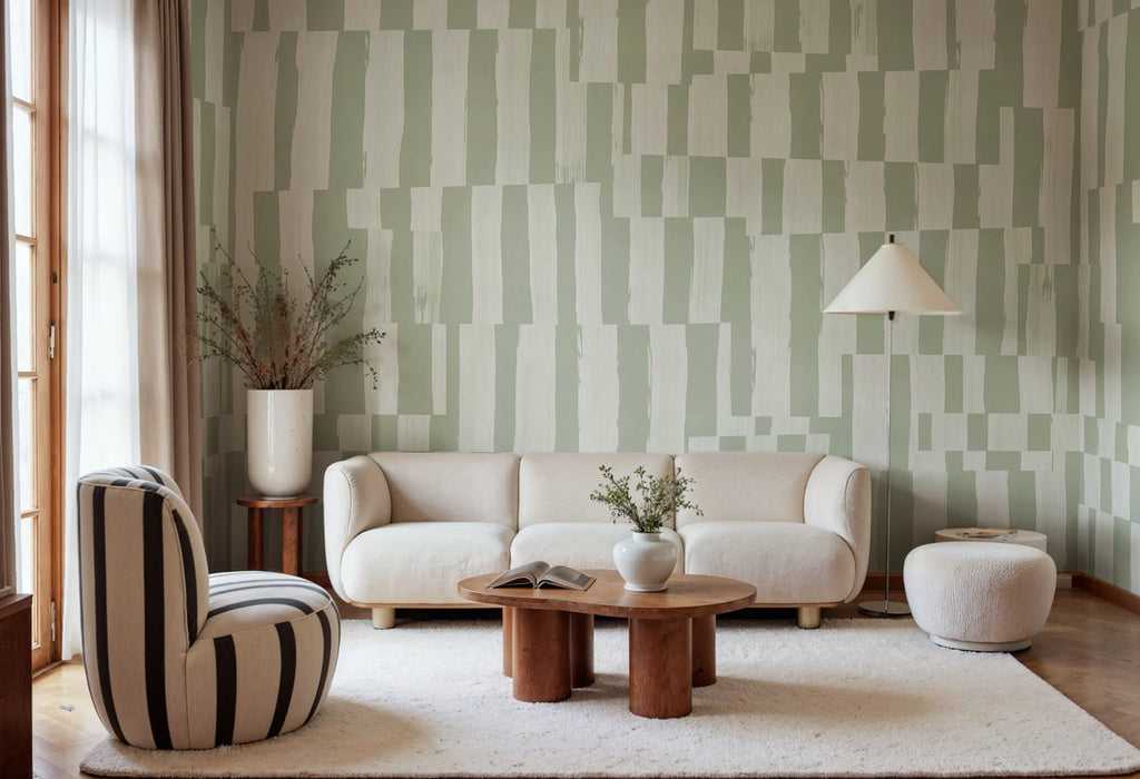 Broken Stripes, Green Wallcoverings